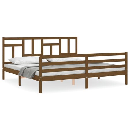 vidaXL Cadre de lit avec tête de lit marron miel 200x200cm bois massif