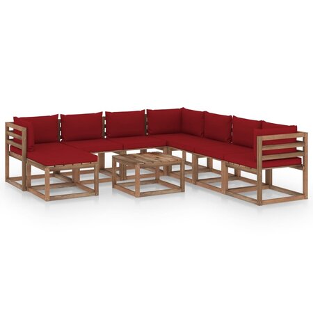 vidaXL Salon de jardin 9 Pièces avec coussins Rouge bordeaux