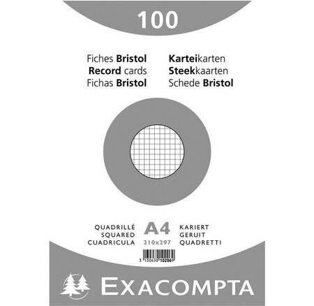 Paquet de 100 fiches bristol blanc 210/297 5x5 s/film exacompta