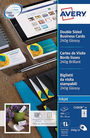 Pochette de 200 cartes de visite 85x54 mm Quick&Clean jet d encre photo brillant AVERY ZWECKFORM