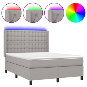 vidaXL Sommier tapissier et matelas et LED Gris clair 140x190 cm Tissu