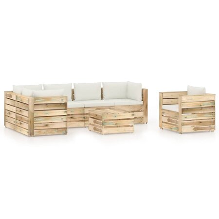vidaXL Salon de jardin 7 Pièces avec coussins Bois imprégné de vert