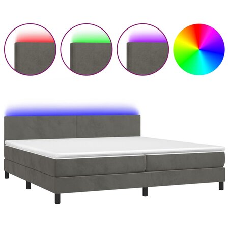 vidaXL Sommier tapissier matelas et LED Gris foncé 200x200 cm Velours