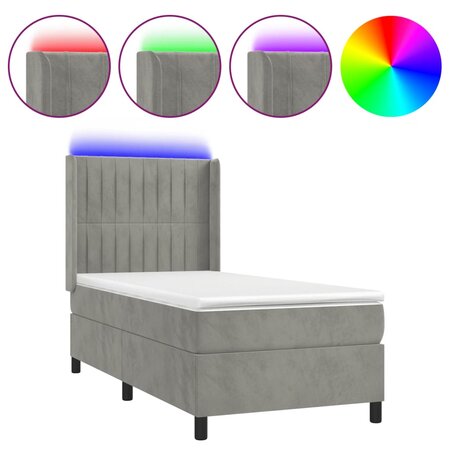 vidaXL Sommier tapissier et matelas et LED Gris clair 90x190cm Velours