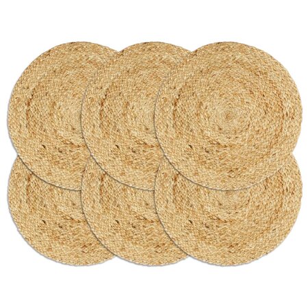 vidaXL Napperons 6 Pièces Naturel Plain 38 cm Rond Jute