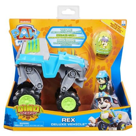 Pat patrouille - vehicule + figurine deluxe rex dino rescue paw patrol - 6059329 - jeu jouet enfant - voiture transformable