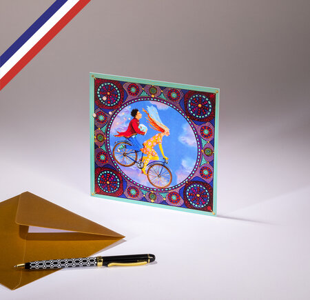 Carte simple les reine créée et imprimée en france - amoureux en vélo