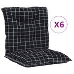 vidaXL Coussins de chaise à dossier bas lot de 6 noir à carreaux tissu