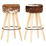 vidaXL Tabourets de bar lot de 2 cuir véritable et bois de manguier