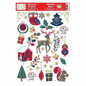 Décoration de fenêtre électrostatique - Noël Nordique - Paillettes dorées