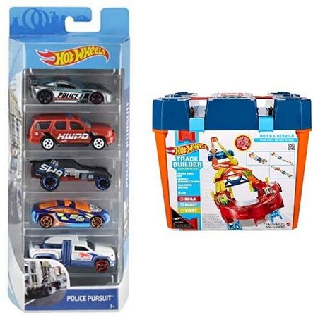 Coffret 5 véhicules, Jouet pour Enfant de Petites Voitures Miniatures + Track Builder Unlimited