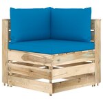 vidaXL Salon de jardin 3 Pièces avec coussins Bois imprégné de vert