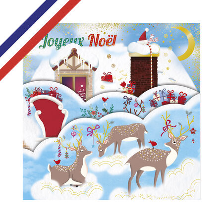 Carte tri-volet joyeux noël les cerfs du père noël