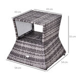 Pied de parasol table basse 2 en 1 étagère inférieure intégrée résine tressée imitation rotin PE dim. 54L x 54l x 55H cm gris