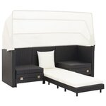vidaXL Canapé-lit extensible 3 places avec toit Résine tressée Noir