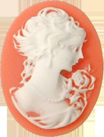 Camée ovale en résine Couleur corail 23 x 17 mm