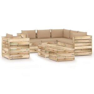 vidaXL Salon de jardin 8 Pièces avec coussins Bois imprégné de vert