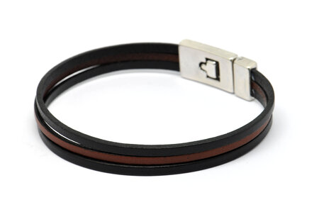 Bracelet Elitic 3 Cuirs Chocolat et noir L