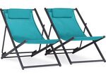 Lot de 2 Chiliennes métal en textilene - Avec têtière - Bleu