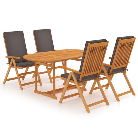 vidaXL Salon de jardin 5 Pièces avec coussins gris Bois de teck massif