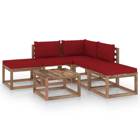 vidaXL Salon de jardin 6 Pièces avec coussins rouge bordeaux