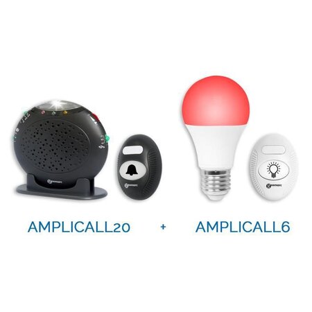 Pack amplicall 20-6 GEEMARC - Composé de l'AC20: sonnette et amplificateur de sonnerie + l'AC6 : ampoule intelligente