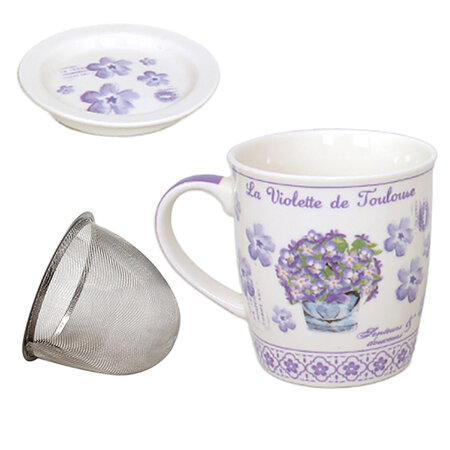 Mug blanc violette avec infuseur pour le thé