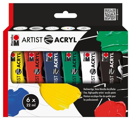 Set de peinture acrylique 'Artist Acryl', 6 x 22 ml MARABU