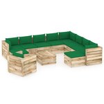vidaXL Salon de jardin 12 Pièces avec coussins Bois imprégné de vert