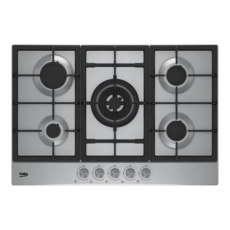 Beko - hiaw75225sx - table de cuisson gaz - 4 foyers gaz + 1 double couronne - support fonte - 75 cm
