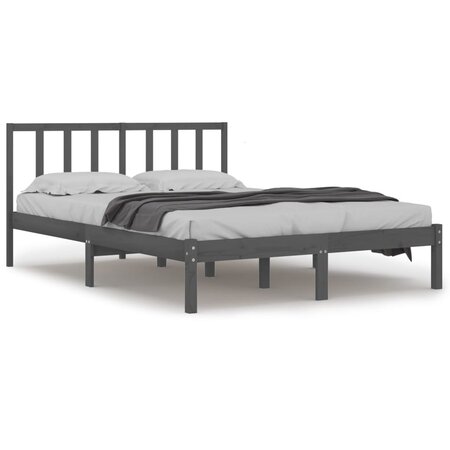 vidaXL Cadre de lit Gris Bois de pin massif 140x200 cm