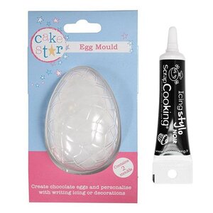 Moule rigide oeuf en chocolat 8 7 x 6 x 2 9 cm + Stylo glaçage noir