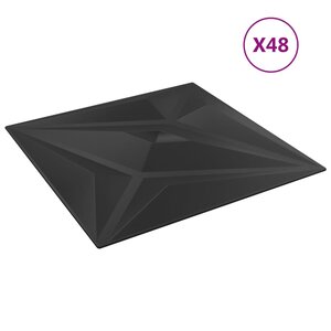 vidaXL Panneaux muraux 48 Pièces noir 50x50 cm EPS 12 m² étoile