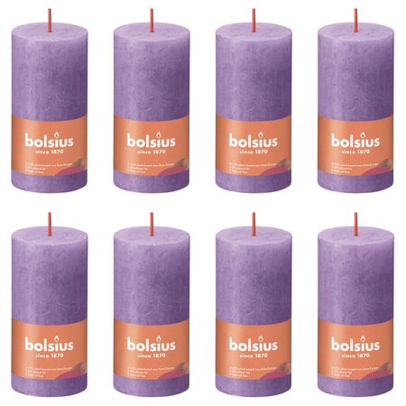 Bolsius Bougies pilier rustiques Shine 8 Pièces 100x50 mm Violet vibrant