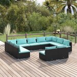 vidaXL Salon de jardin 11 Pièces avec coussins Noir Résine tressée