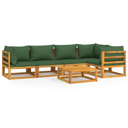 vidaXL Salon de jardin 6 Pièces avec coussins vert bois massif
