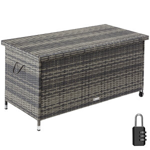 Tectake coffre de jardin kiruna en rotin synthétique 120x55x61 5cm 270 l - gris