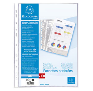 Sachet De 100 Pochettes Perforées Polypropylène Lisse 5/100e - A4. - X 10 - Exacompta