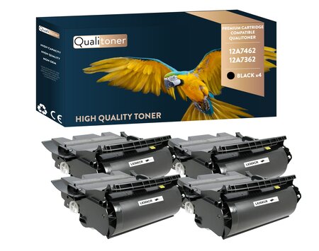 Qualitoner lot de x4 toners 12a7462 12a7362 noir compatible pour lexmark
