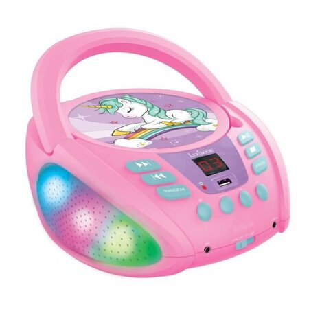 Lecteur CD Portable Bluetooth Licorne avec Effets Lumineux et USB