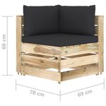 vidaXL Canapé de jardin 3 places avec coussins bois imprégné de vert