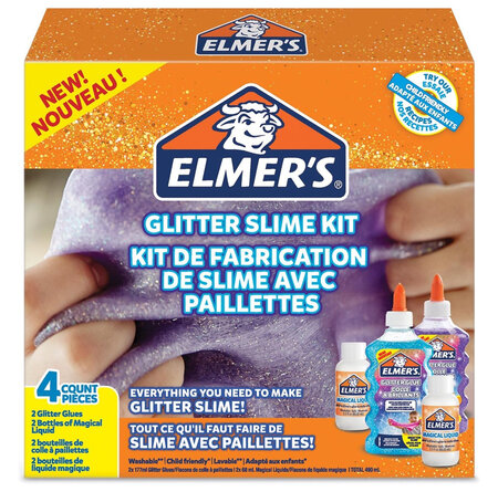 ELMER´S Kit de fabrication de slime pailleté  2 flacons de colle à paillettes de 177 ml  2 flacons de liquide magique de 68 ml