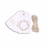 20 étiquettes blanches 4 5 x 8 cm Couronne de fleurs dorée & ficelle