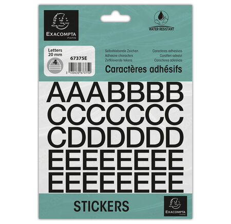 Pochette De Lettres Adhésives Noires A-z 20 Mm - X 10 - Exacompta
