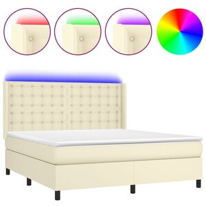 vidaXL Sommier tapissier et matelas et LED Crème 160x200 cm Similicuir