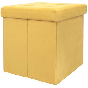 Pouf coffre pliable en suédine assise capitonnée