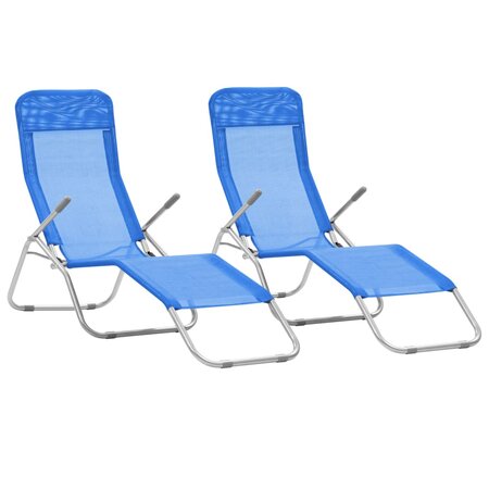 vidaXL Chaises longues pliables 2 Pièces Textilène Bleu