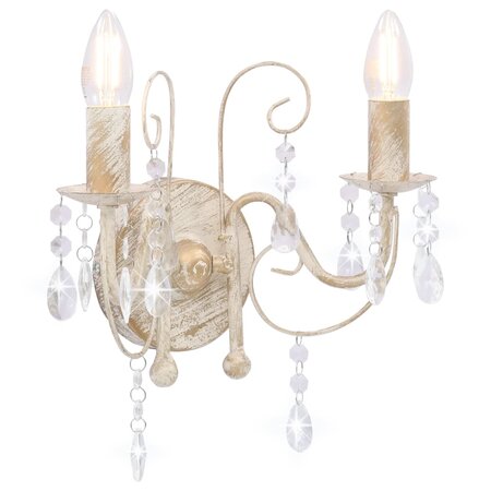 vidaXL Applique murale à perles Blanc antique 2 ampoules E14