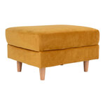 Pouf en velours jaune moutarde avec pieds en bois naturel