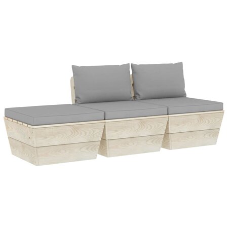 vidaXL Salon de jardin palette 3 Pièces avec coussins Épicéa imprégné